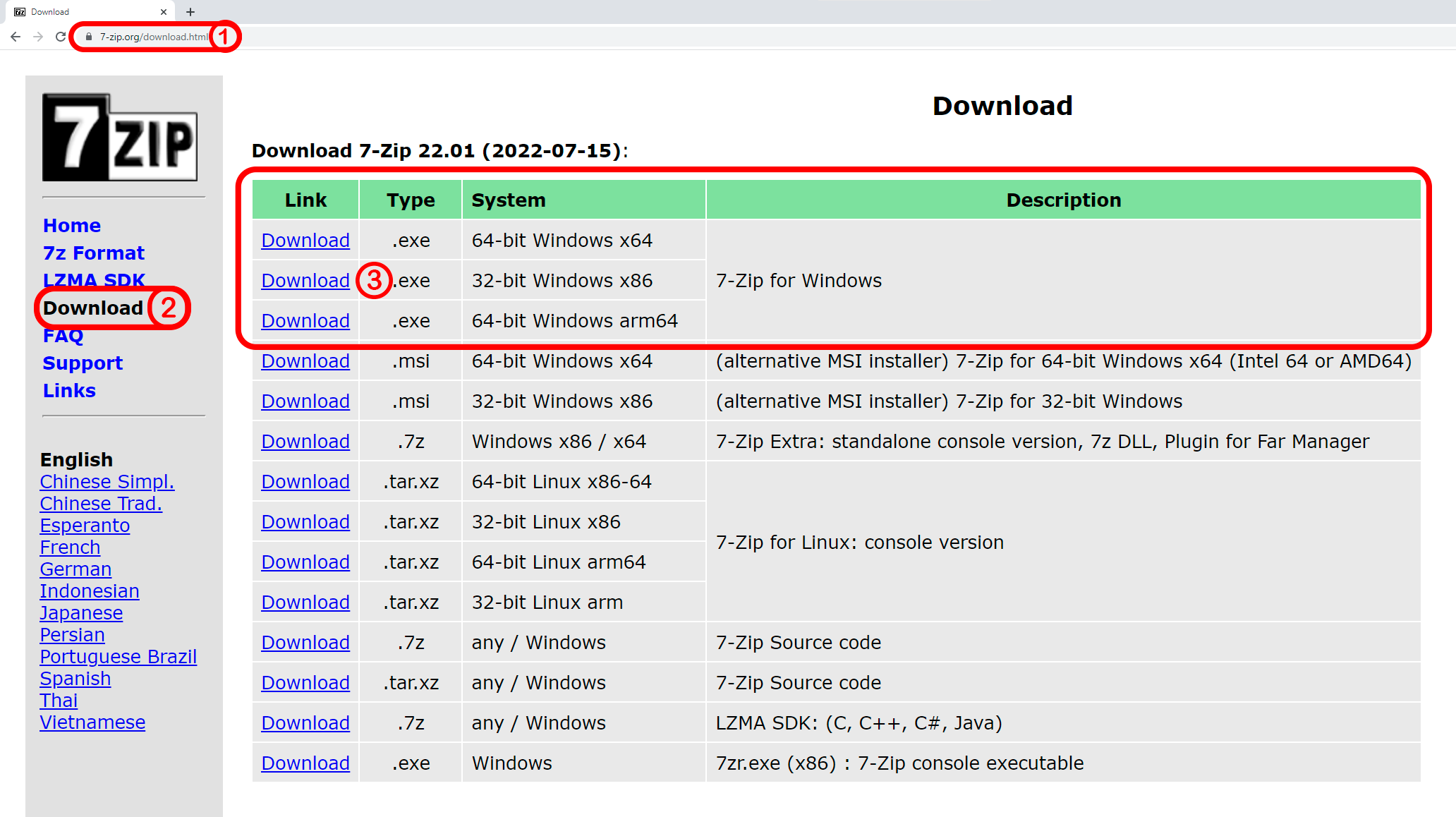 Downloading 7-zip